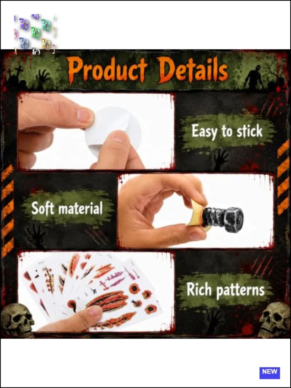 Halloween Neck Bolt Prosthetics Set w/ Tattoos - Scary Monster Costume Accessory